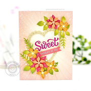 Sunny Studio Stamps Sweet Thoughts of You Antique Eyelet Lace Heart with Floral Card (using Spring Greenery Dies)