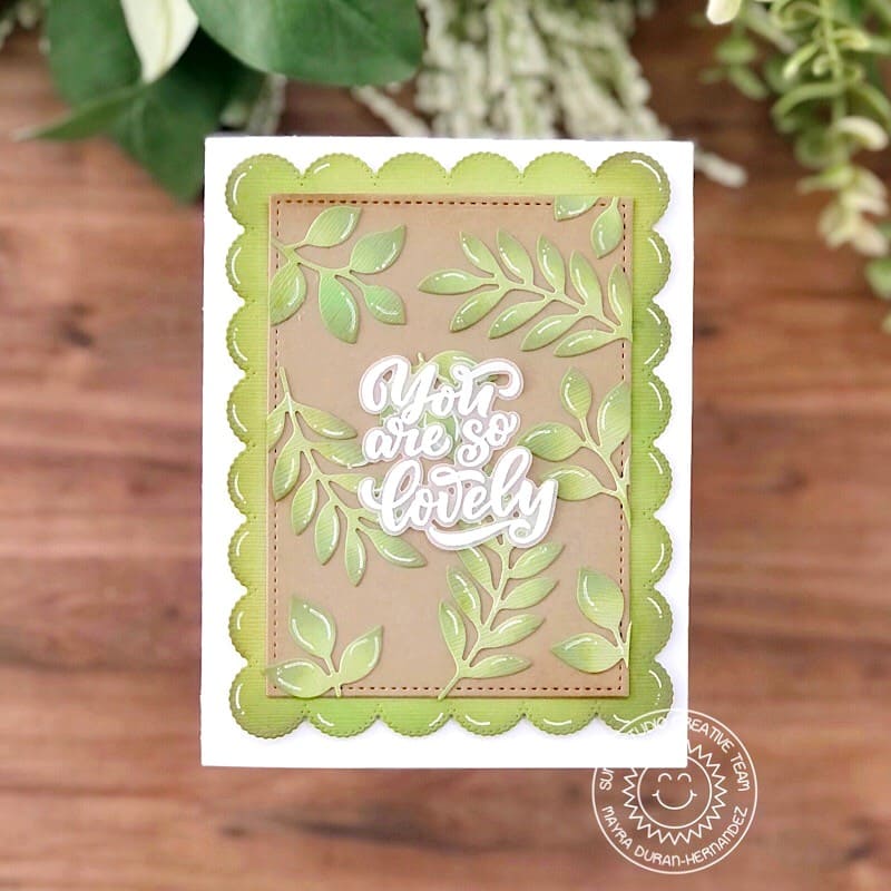 Sunny Studio Stamps You're so Lovely Kraft & Green Vines & Leaves Scalloped Card using Spring Greenery Metal Cutting Dies