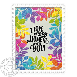 Sunny Studio Stamps "I love every moment with you" Colorful Rainbow Leaves Card (using Spring Greenery Metal Cutting Dies)