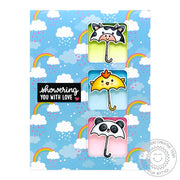 Sunny Studio Stamps Showering You With Love Cow, Chick & Panda Umbrellas with Rainbows Handmade Card (using Window Trio Square Metal Cutting Dies)
