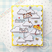 Sunny Studio Critter Umbrellas Scalloped Cloudy Day "Showering You With Love" Handmade Card using Spring Showers Clear Stamp