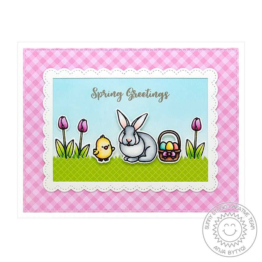 Sunny Studio Stamps Spring Greetings Easter Bunny & Tulips Gingham Card