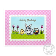 Sunny Studio Stamps Spring Greetings Easter Bunny & Tulips Card (using Gingham Pastels 6x6 Paper Pad)
