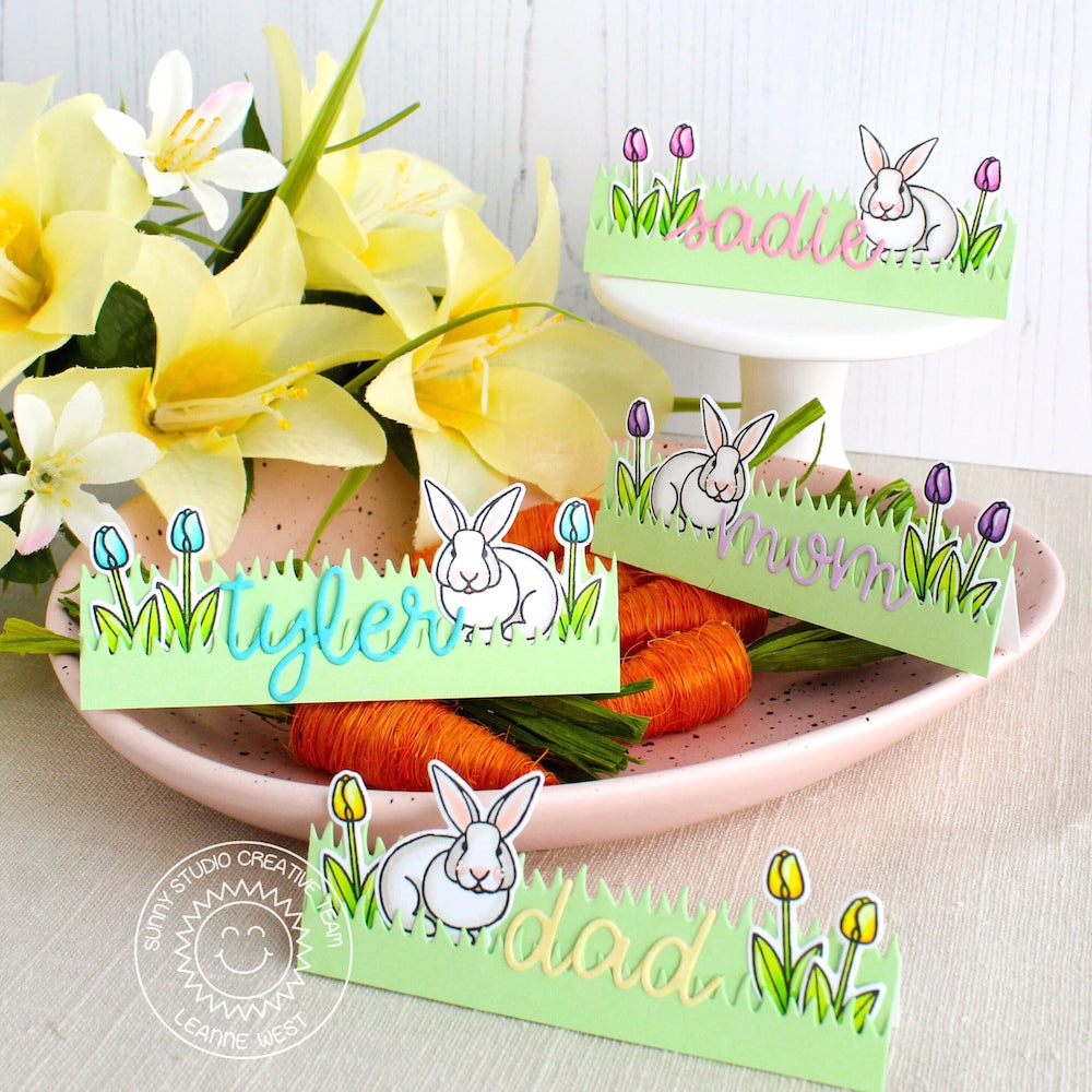 Sunny Studio Stamps Personalized Easter Bunny Place Cards using Loopy Letters Alphabet Dies