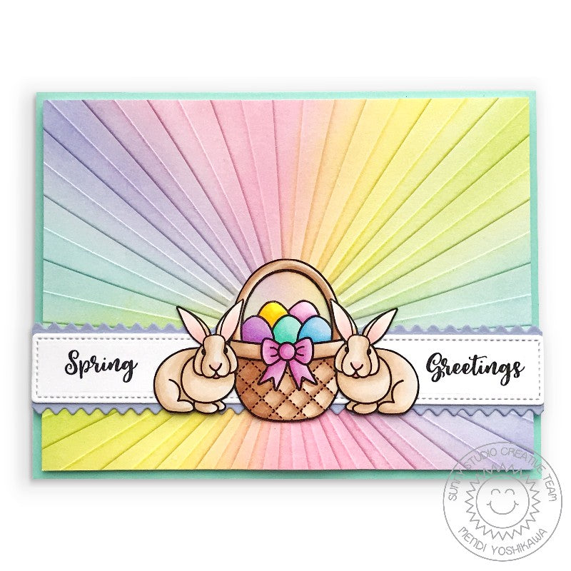 Sunny Studio Stamps Pastel Rainbow Easter Bunny Card (using Sunburst Sun Ray Embossing Folder)