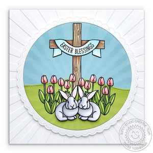 Sunny Studio Bunnies with Tulips & Cross Easter Card (using Spring Greetings 2x3 Stamps)