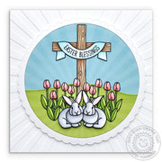 Sunny Studio Stamps Bunnies & Tulips Religious Easter Card (using Sunburst Sun Ray Embossing Folder)