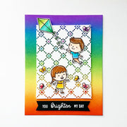 Sunny Studio Stamps Spring Rainbow Kite Card (using Frilly Frames Eyelet Lace Background Backdrop Cover Plate Cutting Die)