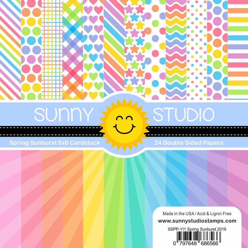 Sunny Studio Spring Sunburst Rainbow Polka-dot & Striped 6x6 Patterned Paper Pack with 24 double-sided sheets of 65 lb. Cardstock