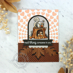 Sunny Studio Stamps Squirrel Hugging Acorn on Tree Stump with Fall Leaves Card (using Autumn Greenery Metal Cutting Dies)