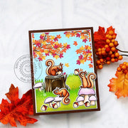 Sunny Studio Squirrels with Fall Trees, Mushrooms & Leaves Autumn Card (using Squirrel Friends 4x6 Clear Stamps)