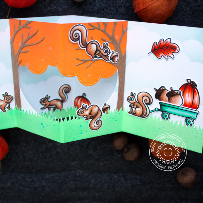 Sunny Studio Stamps Squirrel with Pumpkins & Leaves Fall Pop-up Card (using Autumn Tree Metal Cutting Dies)