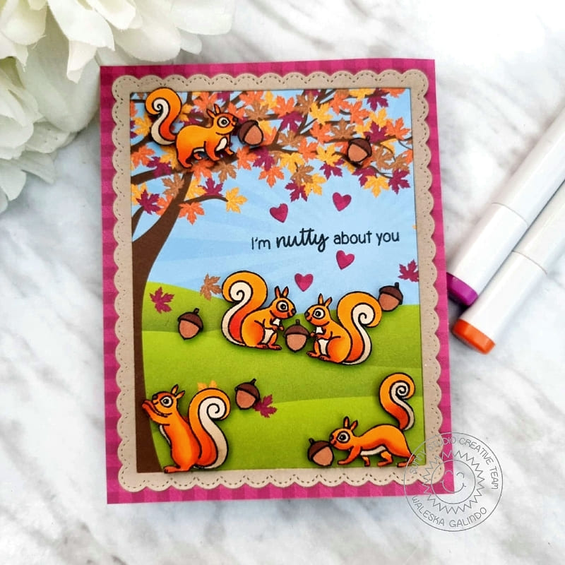 Sunny Studio Stamps Squirrels with Acorns Climbing Fall Tree Autumn Card (using Critter Country 6x6 Patterned Paper Pad Pack)