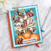 Sunny Studio Squirrels Climbing Tree "You're a Little Nutty" Punny Fall Pumpkins Card (using Squirrel Friends 4x6 Clear Stamps)