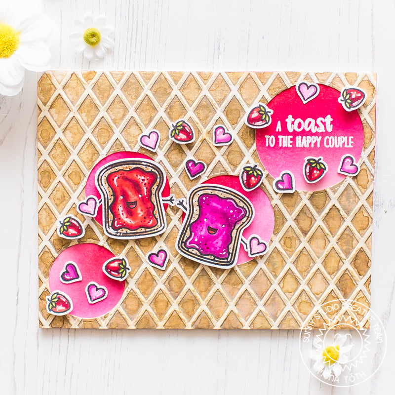 Sunny Studio Stamps Breakfast Puns Toast & Waffles "To the Happy Couple" Card (using Staggered Circles Metal Cutting Die)