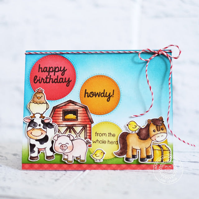 Sunny Studio Stamps Stitched Circle Farm Animal Birthday Card (using Staggered Circles Metal Cutting Die)