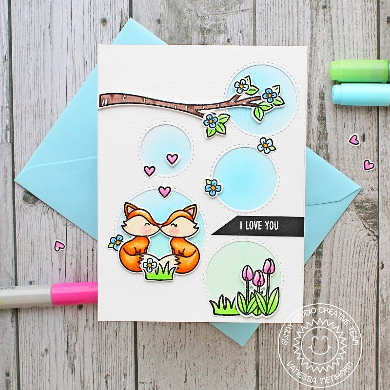 Sunny Studio Stamps Spring Fox Card (using Staggered Circles Metal Cutting Die)