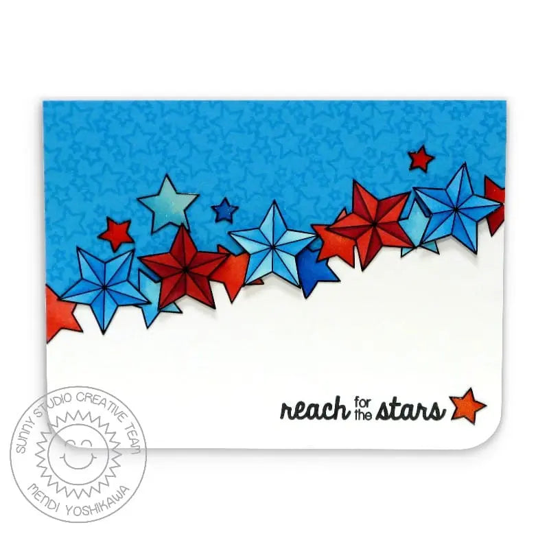 Sunny Studio Reach For The Stars Red, White & Blue Encouragement Card (using Sunny Borders Clear Stamps)