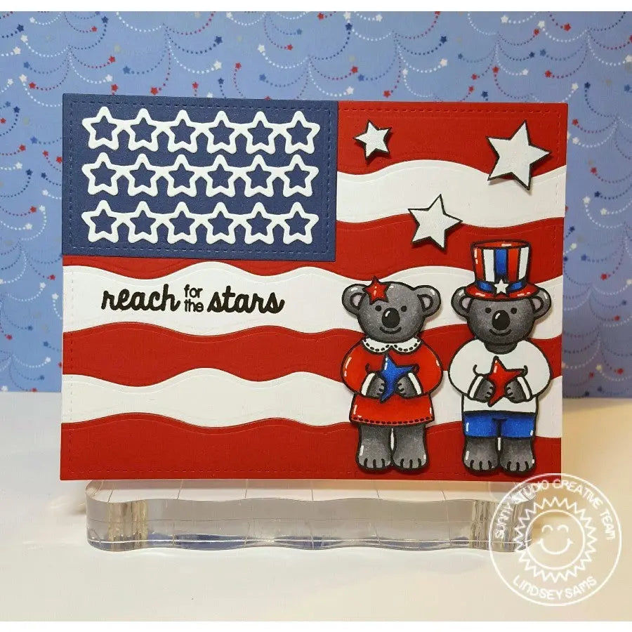 Sunny Studio Stamps Reach For The Stars Waving Flag Red, White & Blue Fourth of July Card using Wavy Border Metal Cutting Die