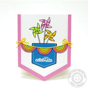 Sunny Studio Stamps Let's Celebrate Pinwheels in Pocket Summer Card (using Fishtail Banner Metal Cutting Dies)