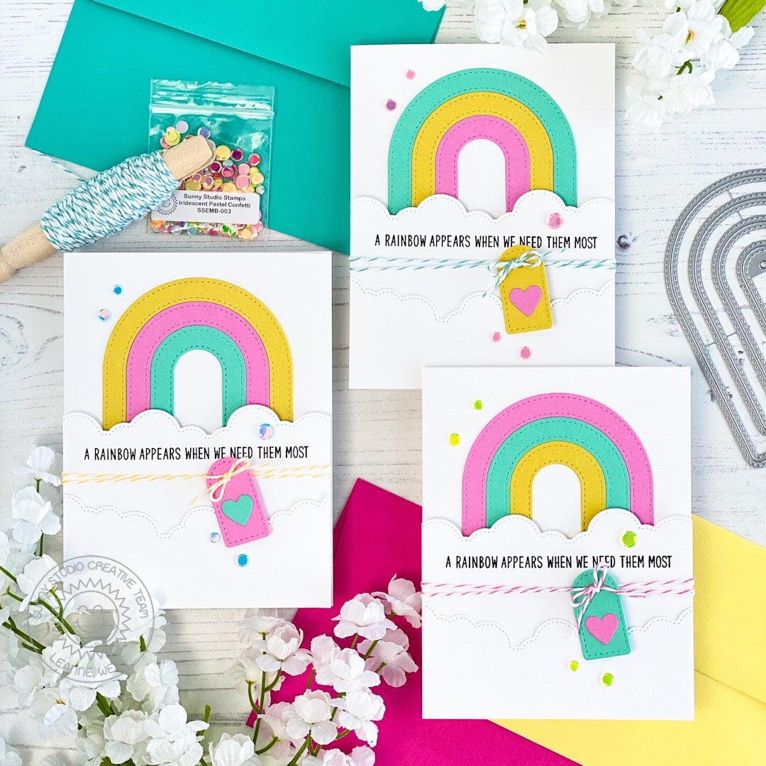 Sunny Studio Stamps A Rainbow Appears When We Need them Most Encouragement Cards using Stitched Arch Metal Cutting Dies
