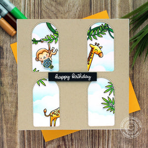 Sunny Studio Stamps Monkey & Stretched Giraffe Square Card with Arched Windows using Stitched Arch Metal Cutting Dies