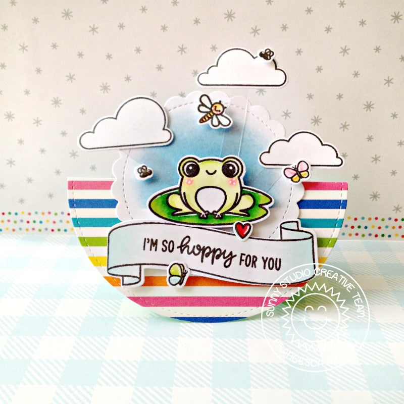 Sunny Studio I'm So Hoppy For You Punny Frog Rainbow Striped Circular Card (using Feeling Froggy 2x3 Clear Stamps)