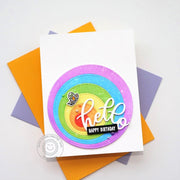 Sunny Studio Stamps Rainbow Offset Circle CAS Clean & Simple Handmade Birthday Card using Stitched Circle Small nesting Dies
