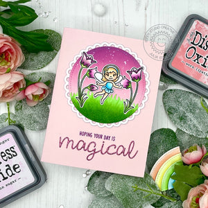 Sunny Studio Stamps Hoping Your Day Is Magical Fairy with Flowers Handmade Card (using Scalloped Circle Mat 3 Dies)