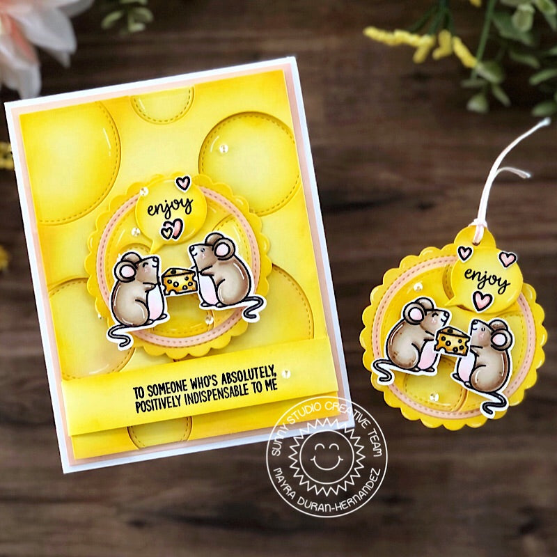 Sunny Studio Stamps Mouse Mice with Swiss Cheese Background Handmade Card (using Stitched Circle Small Nesting Circles Dies)