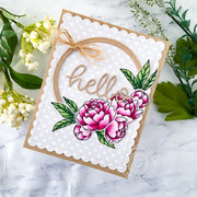 Sunny Studio Stamps Hello Pink Peonies Polka-dots and Kraft Handmade Card (using Stitched Circle Small Nesting Circles Dies)