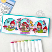 Sunny Studio Stamps What's Up Gnomie? Punny Spring Gnome Handmade Slimline Card (using Stitched Circle Large nesting dies)
