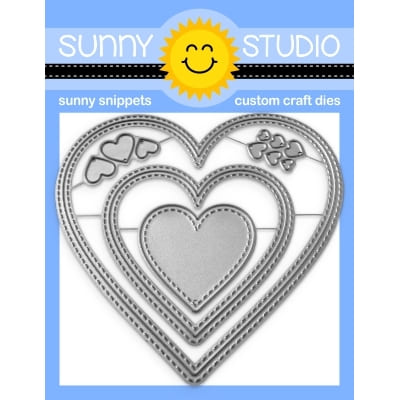 Sunny Studio Stamps 5-piece Stitched Heart 2 Metal Cutting Die Set with Hearts in 9 Sizes  SSDIE-287