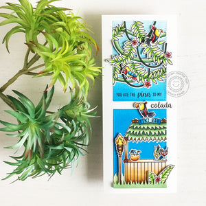 Sunny Studio You Are The Pina To My Colada Tiki Bar Slimline Tropical Card (using Tiki Time 4x6 Clear Stamps)