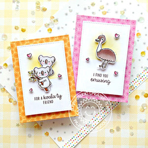 Sunny Studio Stamps Punny Emu & Koala Clean & Simple CAS Cards (using Stitched Rectangle Metal Cutting Dies)