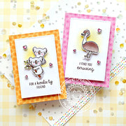 Sunny Studio Stamps Punny Australian Emu & Koala Clean & Simple CAS Stitched Cards (using Spring Fling 6x6 Paper)