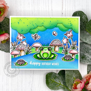 Sunny Studio Frog with Lily Pads, Lotus Flowers & Cattail Pond Handmade Card (using Feeling Froggy 2x3 Clear Stamps)