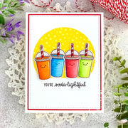 Sunny Studio Stamps You're Soda-lightful Punny Rainbow Drink Cups Handmade Card using Stitched Semi-Circle Metal Cutting Die