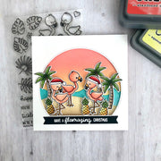 Sunny Studio Stamps Flamingos Wearing Santa Hats Beach Holiday Christmas Card using Stitched Semi-Circle Metal Cutting Dies