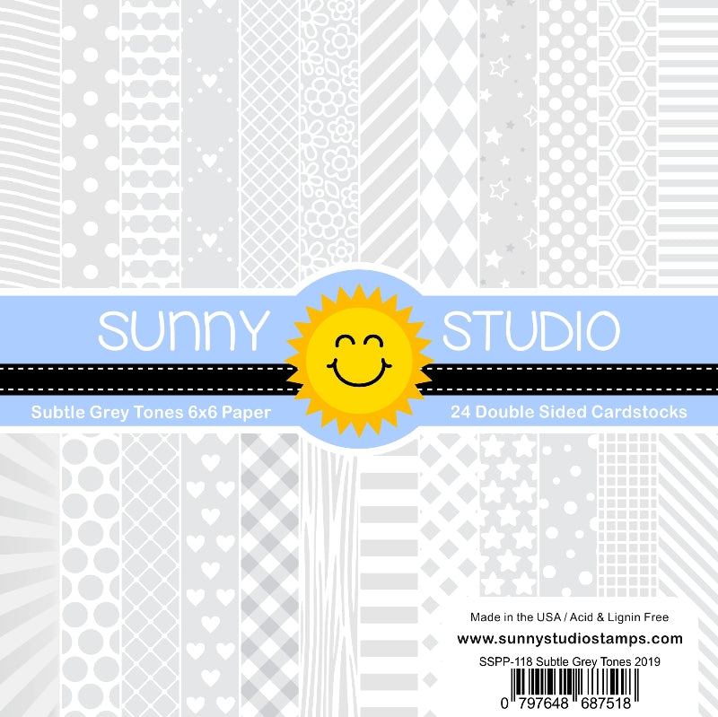 Sunny Studio Stamps Subtle Grey Tones Tone-on-Tone 6x6 Double-sided Patterned Paper Cardstock Pack - 24 Sheets