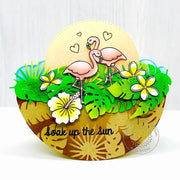 Sunny Studio Soak Up the Sun Flamingos with Leaves Circular Round Card (using Tropical Paradise 4x6 Clear Stamps)