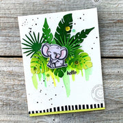 Sunny Studio Stamps Elephant with Tropical Leaves Dripping Watercolor Card (using Summer Greenery Metal Cutting Dies)
