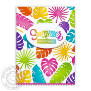 Sunny Studio Stamps Colorful Rainbow Tropical Leaves Die-cut Card (using Summer Greenery Metal Cutting Dies)