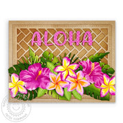 Sunny Studio Stamps Plumeria & Hibiscus Flowers with Tropical Leaves Aloha Card (using Summer Greenery Metal Cutting Dies)