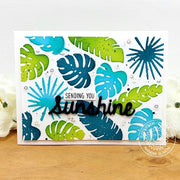 Sunny Studio Stamps Turquoise Blue Green Tropical Leaves Sending You Sunshine Card using Summer Greenery Metal Cutting Dies