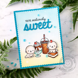 Sunny Studio Stamps You're Sealiously Sweet Seals with Ice Cream Sundaes Scalloped Handmade Card (using Frilly Frames Stripes Background Backdrop Metal Cutting Dies)