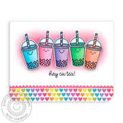 Sunny Studio Boba Tea Rainbow Heart Punny Puns Hey Cu-Tea Handmade Card using Summer Sweets 4x6 Clear Photopolymer Stamps