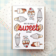Sunny Studio Chocolate Ice Cream Cones, Sundaes, Milkshake & Fudge Popsicles Birthday Card using Summer Sweets Clear Stamps