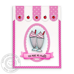 Sunny Studio Stamps Malt Shoppe Ice Cream Soda Summer Card with Pink Awning created using Stitched Arch Metal Cutting Dies