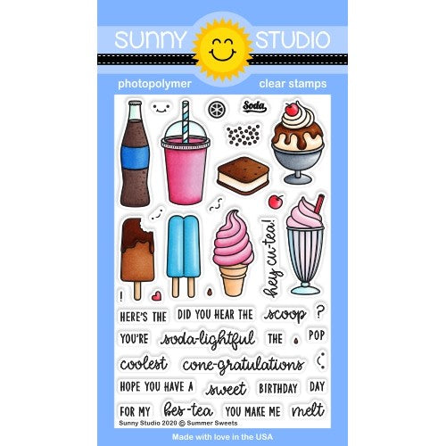 Sunny Studio Summer Sweets Treats Ice Cream Sundae, Cone, Popsicle, Milkshake, Soda & Boba Tea 4x6 Clear Photopolymer Stamps